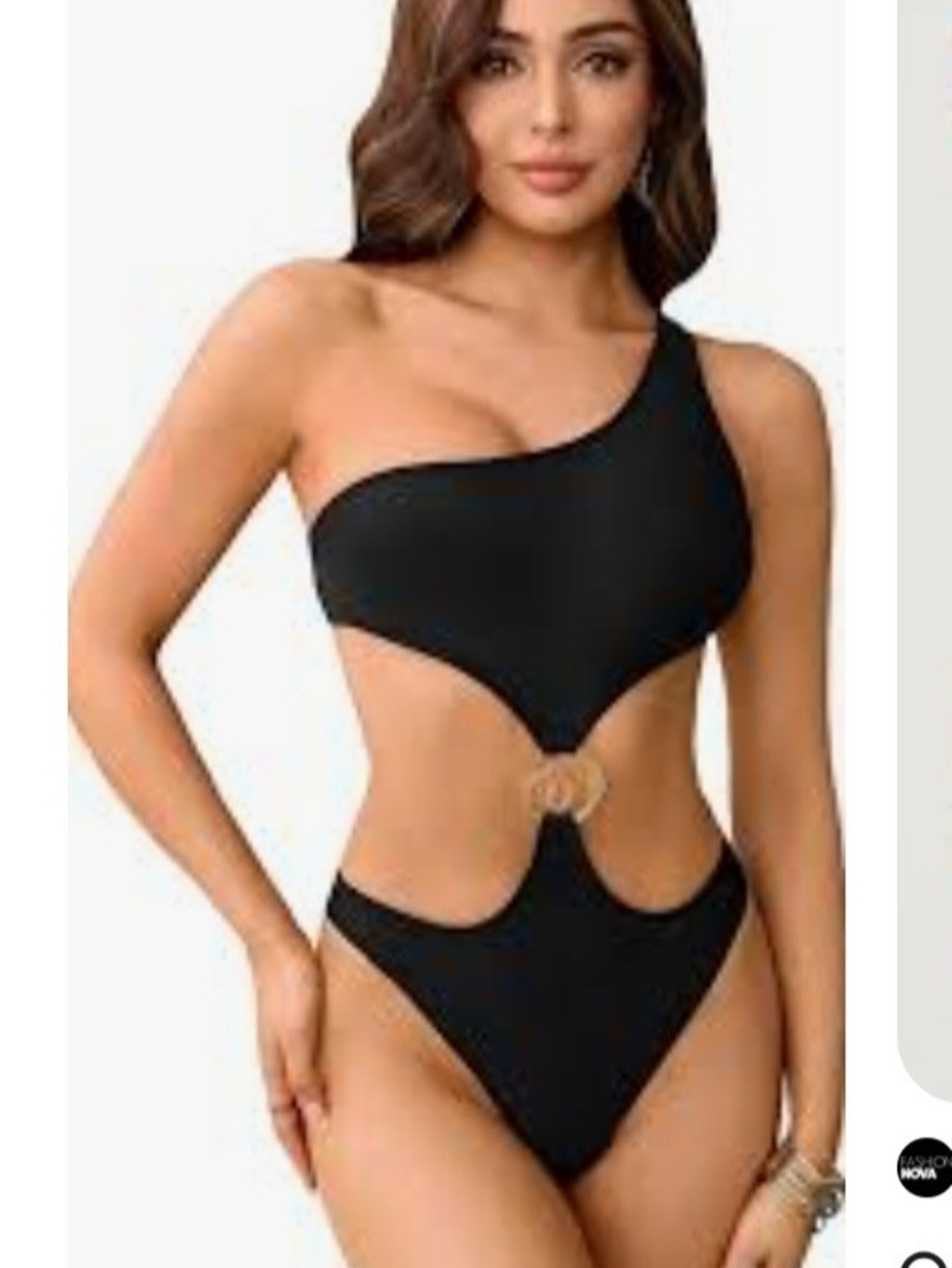 One-Shoulder Black Cutout Monokini with Ring Detail